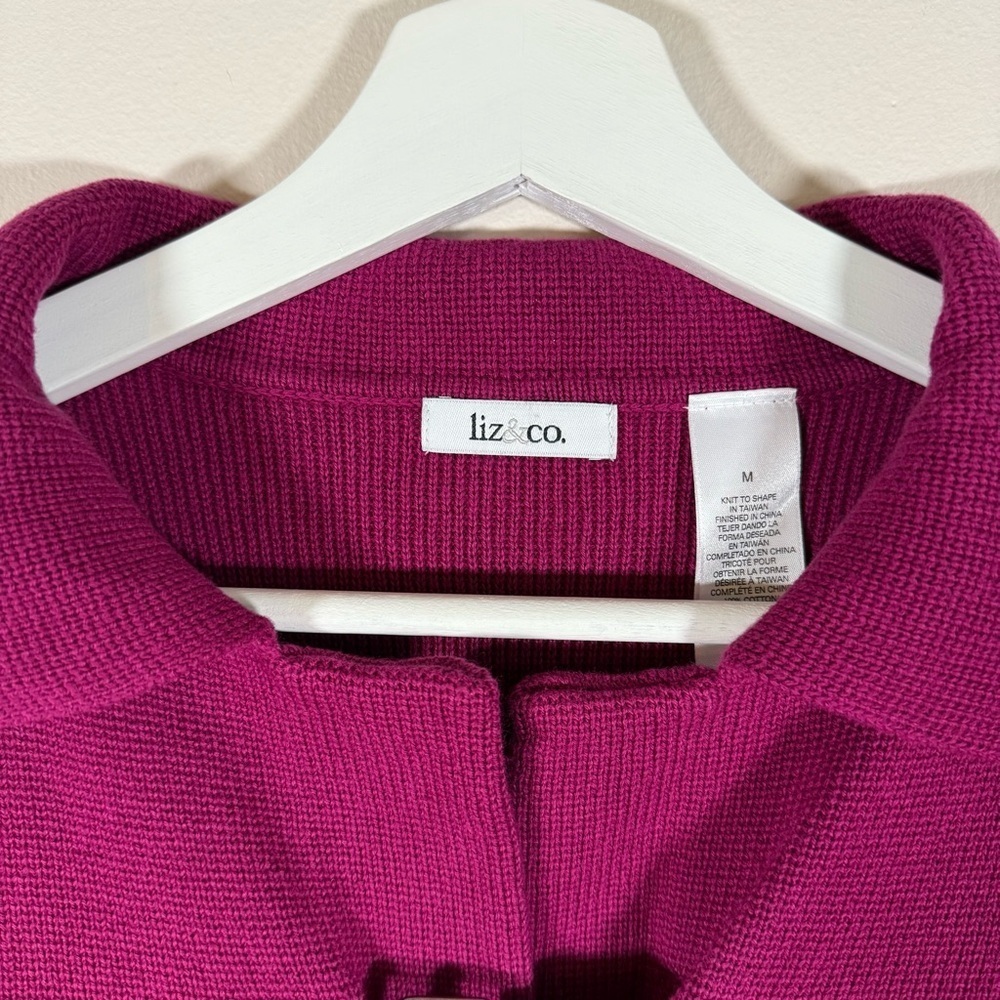 NWT Liz&Co. Y2K Women’s Magenta Knit Sweater Jacket Leather Accents M - Picture 2 of 10
